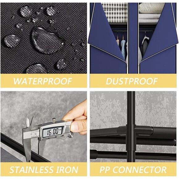 34 Inch Portable Wardrobe Organizer with Dustproof Non-Woven Fabric (Blue) - Picture 5 of 6